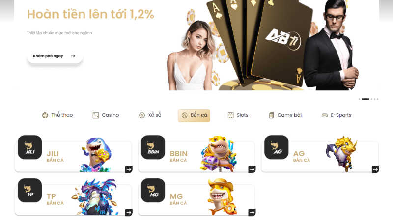 Sân chơi bắn cá AB77 cung cấp đa dạng sảnh game lớn